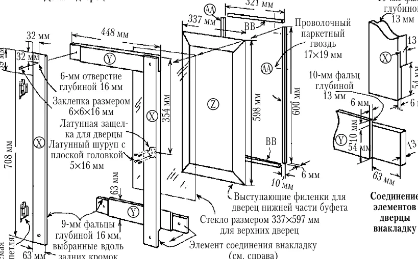 Детали дверец буфета с размерами